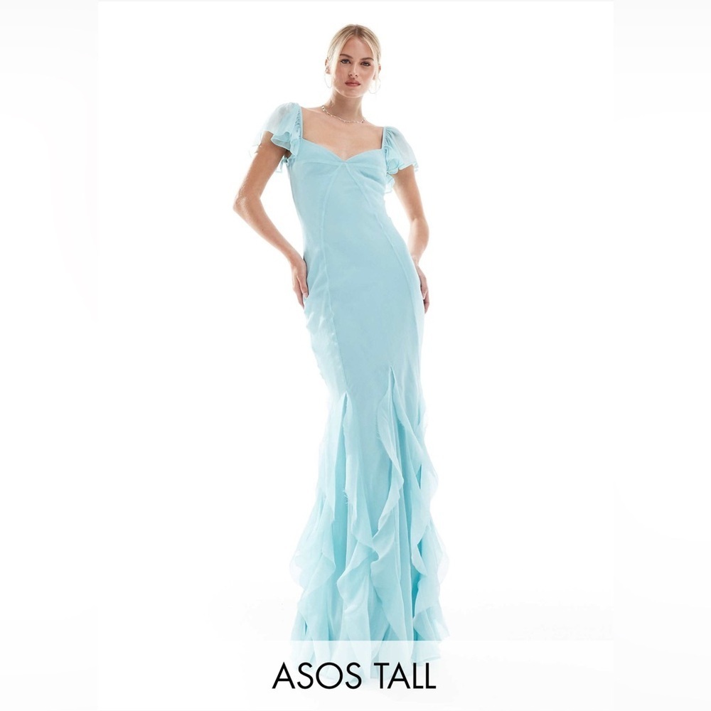 ASOS DESIGN Tall flutter sleeve maxi dress with ruffles